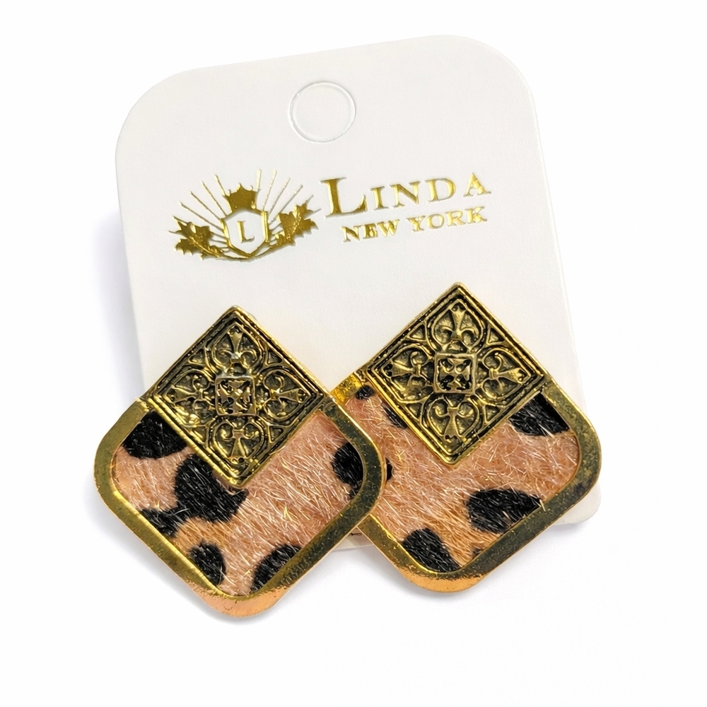 Linda New York Leopard Print Faux Fur Statement Earrings